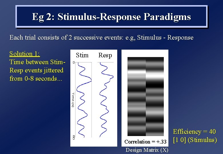 Eg 2: Stimulus-Response Paradigms Each trial consists of 2 successive events: e. g, Stimulus