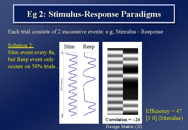 Eg 2: Stimulus-Response Paradigms Each trial consists of 2 successive events: e. g, Stimulus