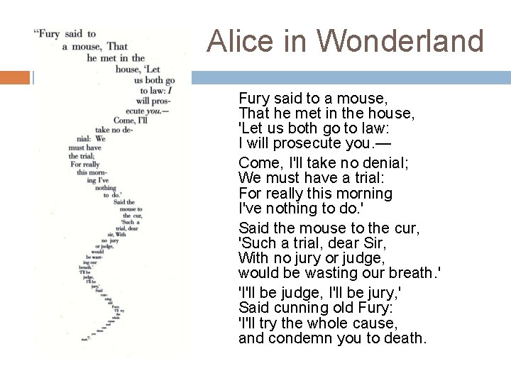 Alice in Wonderland Fury said to a mouse, That he met in the house,