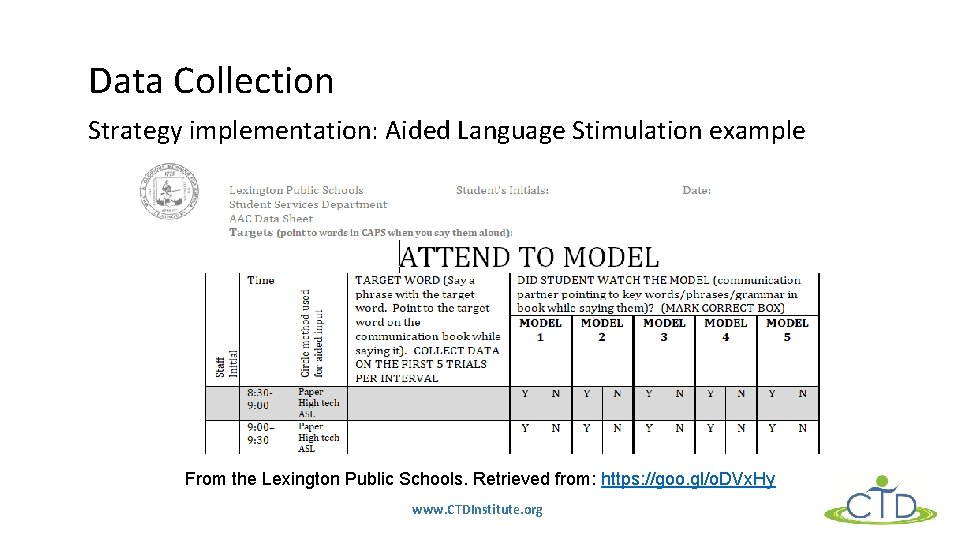 Data Collection Strategy implementation: Aided Language Stimulation example From the Lexington Public Schools. Retrieved