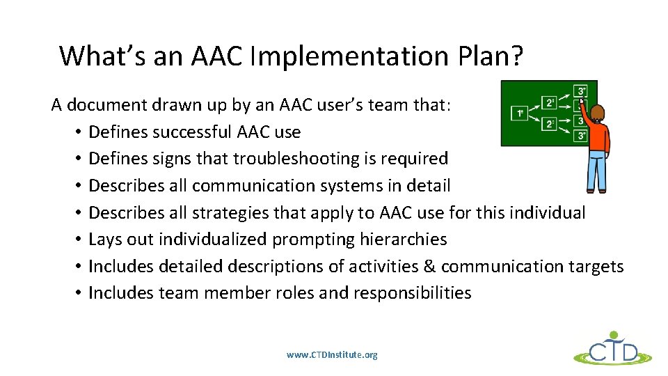 What’s an AAC Implementation Plan? A document drawn up by an AAC user’s team