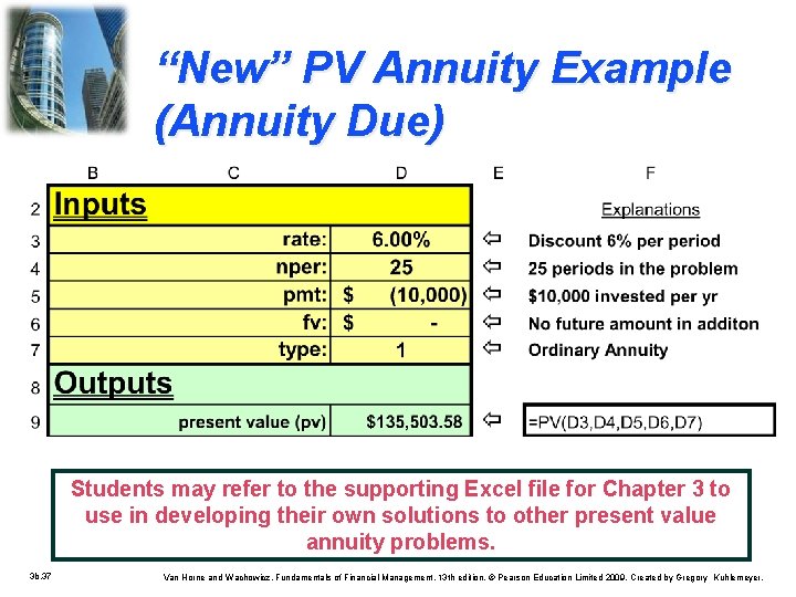 “New” PV Annuity Example (Annuity Due) Students may refer to the supporting Excel file