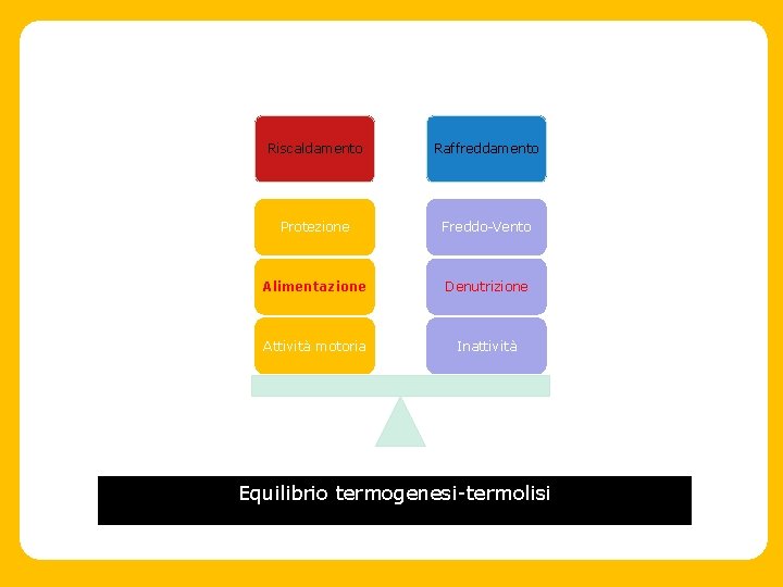 Riscaldamento Raffreddamento Protezione Freddo-Vento Alimentazione Denutrizione Attività motoria Inattività Equilibrio termogenesi-termolisi Copyright Ifremmont 2009