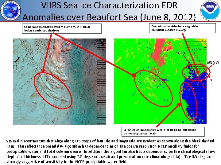 VIIRS Sea Ice Characterization EDR Anomalies over Beaufort Sea (June 8, 2012) Some misclassification