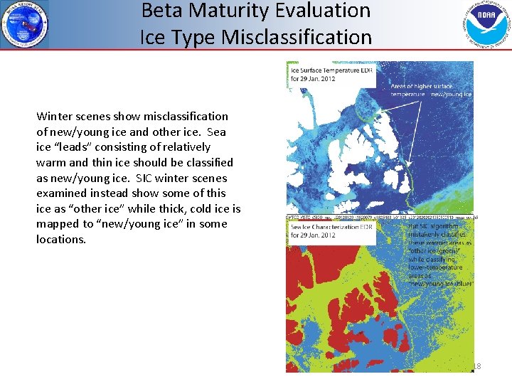 Beta Maturity Evaluation Ice Type Misclassification Winter scenes show misclassification of new/young ice and