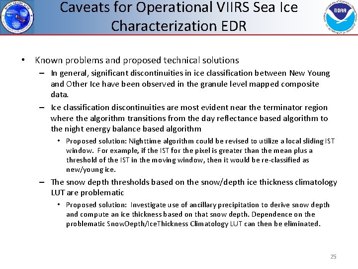 Caveats for Operational VIIRS Sea Ice Characterization EDR • Known problems and proposed technical