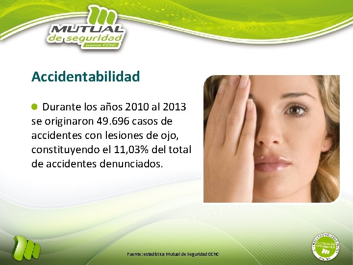 Accidentabilidad Durante los años 2010 al 2013 se originaron 49. 696 casos de accidentes