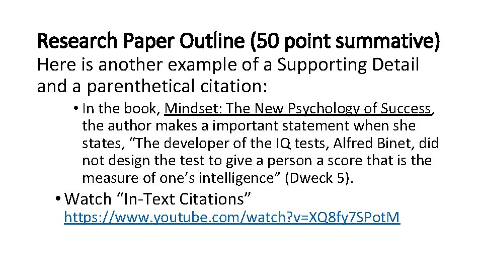 Research Paper Outline (50 point summative) Here is another example of a Supporting Detail
