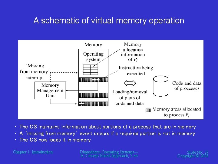 A schematic of virtual memory operation • The OS maintains information about portions of A schematic of virtual memory operation • The OS maintains information about portions of