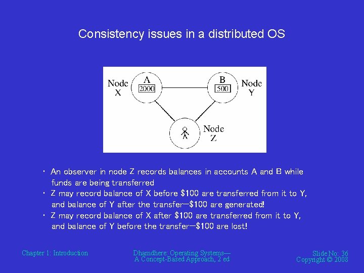 Consistency issues in a distributed OS • An observer in node Z records balances Consistency issues in a distributed OS • An observer in node Z records balances
