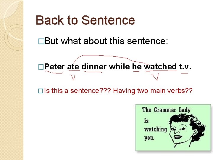 Back to Sentence �But what about this sentence: �Peter � Is ate dinner while