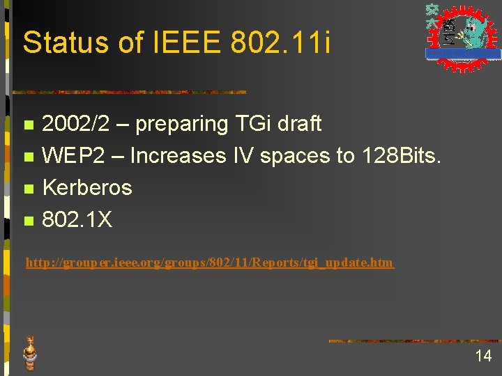 Status of IEEE 802. 11 i n n 2002/2 – preparing TGi draft WEP