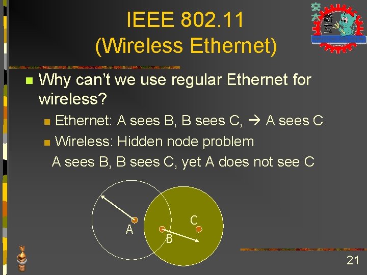 IEEE 802. 11 (Wireless Ethernet) n Why can’t we use regular Ethernet for wireless?