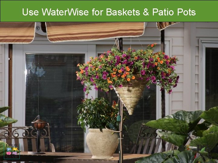 Use Water. Wise for Baskets & Patio Pots Use Water. Wise for Baskets & Patio Pots