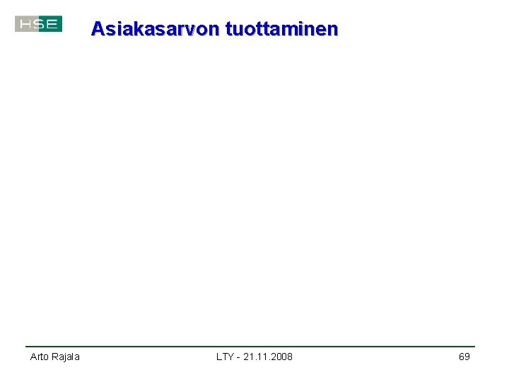 Asiakasarvon tuottaminen Arto Rajala LTY - 21. 11. 2008 69 