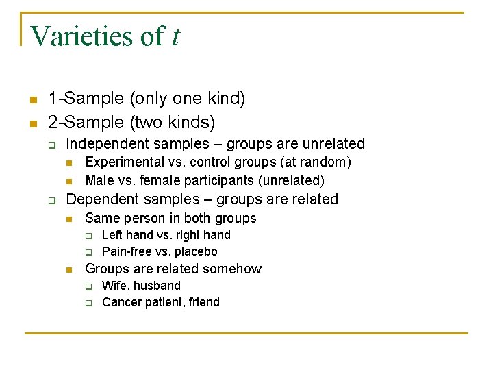 Varieties of t n n 1 -Sample (only one kind) 2 -Sample (two kinds)