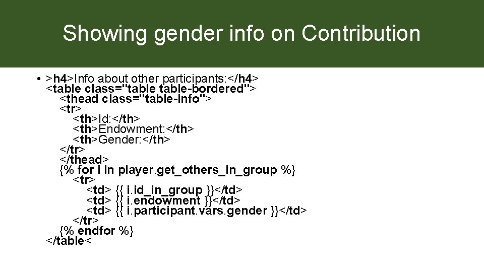 Showing gender info on Contribution • >h 4>Info about other participants: </h 4> <table