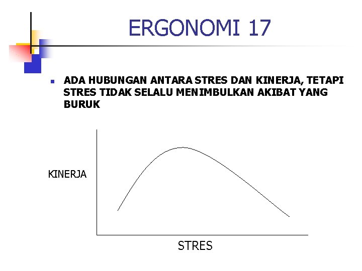 ERGONOMI 17 n ADA HUBUNGAN ANTARA STRES DAN KINERJA, TETAPI STRES TIDAK SELALU MENIMBULKAN