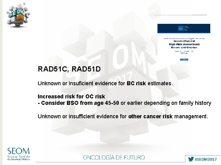 RAD 51 C, RAD 51 D Unknown or insuficient evidence for BC risk estimates.
