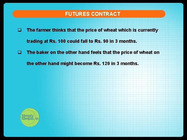 FUTURES CONTRACT q The farmer thinks that the price of wheat which is currently