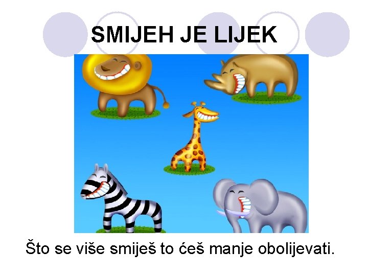 SMIJEH JE LIJEK Što se više smiješ to ćeš manje obolijevati. 