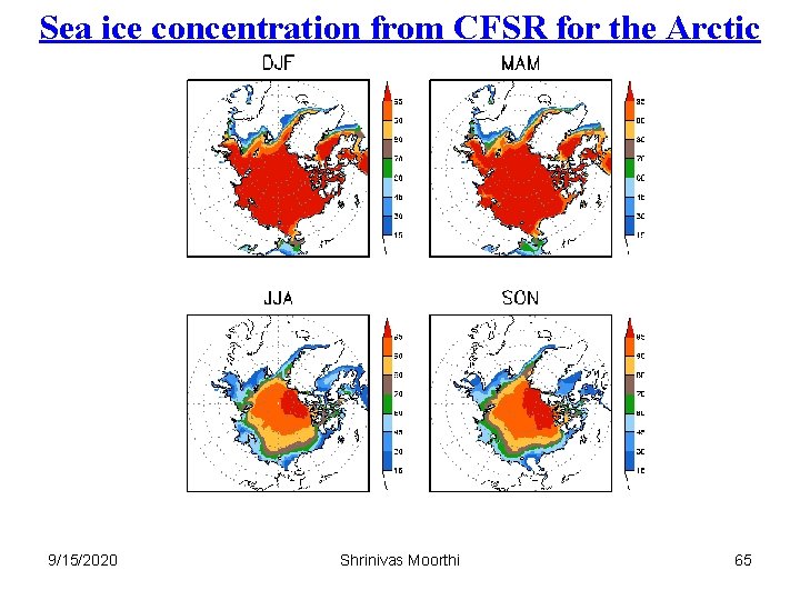 Sea ice concentration from CFSR for the Arctic 9/15/2020 Shrinivas Moorthi 65 