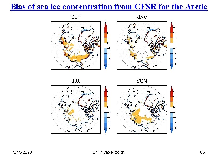 Bias of sea ice concentration from CFSR for the Arctic 9/15/2020 Shrinivas Moorthi 66