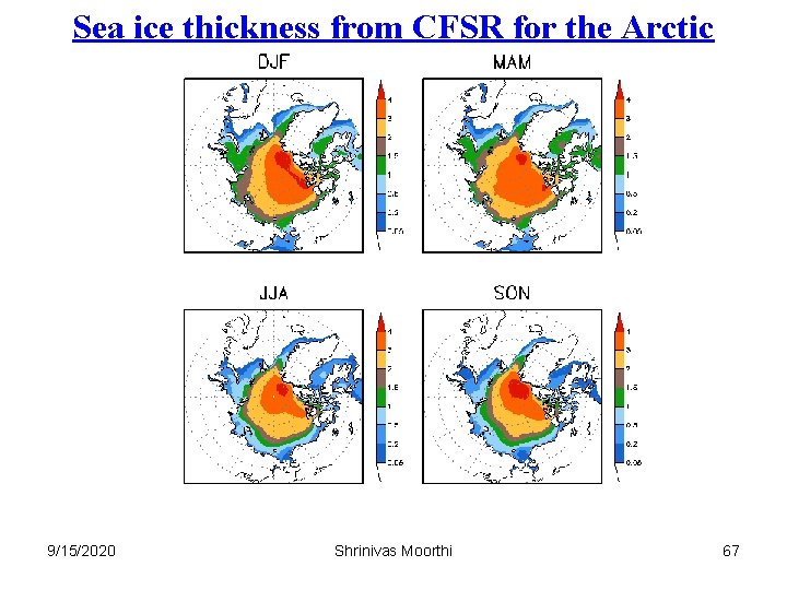Sea ice thickness from CFSR for the Arctic 9/15/2020 Shrinivas Moorthi 67 