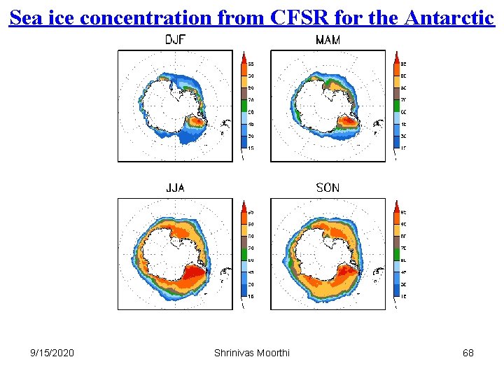 Sea ice concentration from CFSR for the Antarctic 9/15/2020 Shrinivas Moorthi 68 
