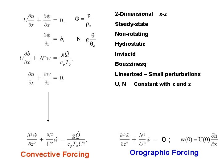 2 -Dimensional x-z Steady-state Non-rotating Hydrostatic Inviscid Boussinesq Linearized – Small perturbations U, N