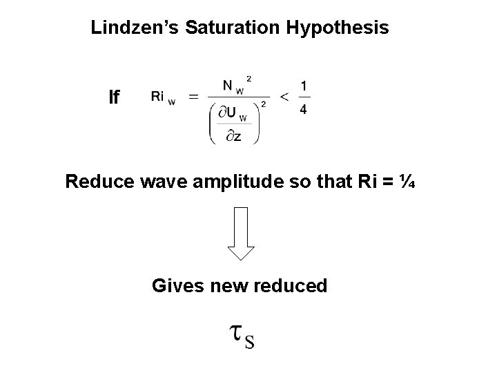 Lindzen’s Saturation Hypothesis If Reduce wave amplitude so that Ri = ¼ Gives new