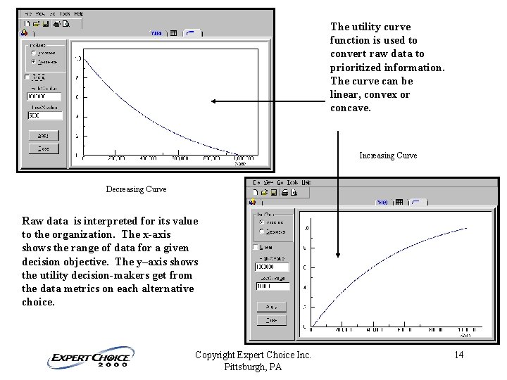 The utility curve function is used to convert raw data to prioritized information. The The utility curve function is used to convert raw data to prioritized information. The