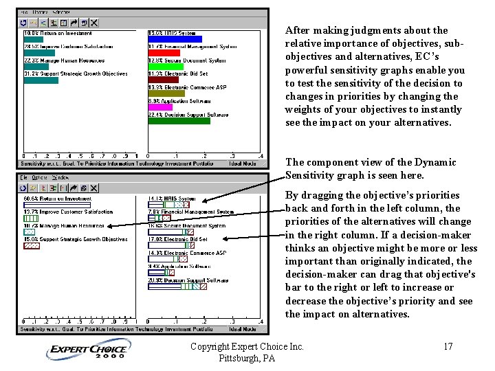 After making judgments about the relative importance of objectives, subobjectives and alternatives, EC’s powerful After making judgments about the relative importance of objectives, subobjectives and alternatives, EC’s powerful