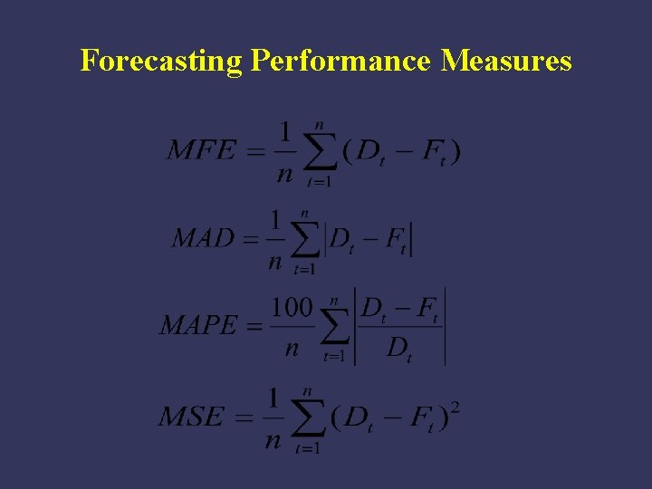 Forecasting Performance Measures 