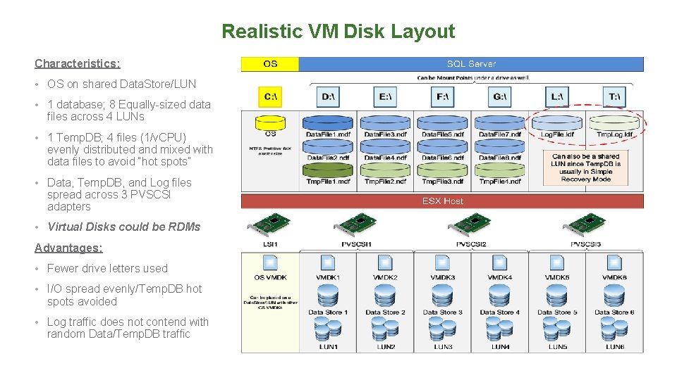 Realistic VM Disk Layout Characteristics: • OS on shared Data. Store/LUN • 1 database;