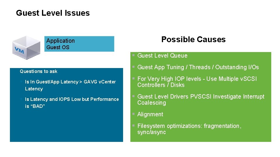 Guest Level Issues Application Possible Causes Guest OS § Guest Level Queue Questions to