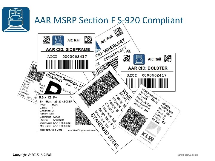 AAR MSRP Section F S-920 Compliant Copyright © 2015, AIC Rail www. aic. Rail.