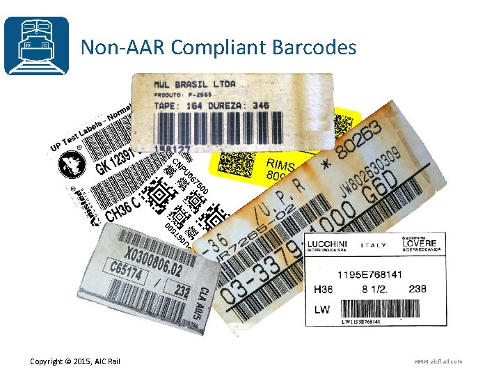 Non-AAR Compliant Barcodes Copyright © 2015, AIC Rail www. aic. Rail. com 
