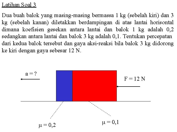 Latihan Soal 3 Dua buah balok yang masing-masing bermassa 1 kg (sebelah kiri) dan