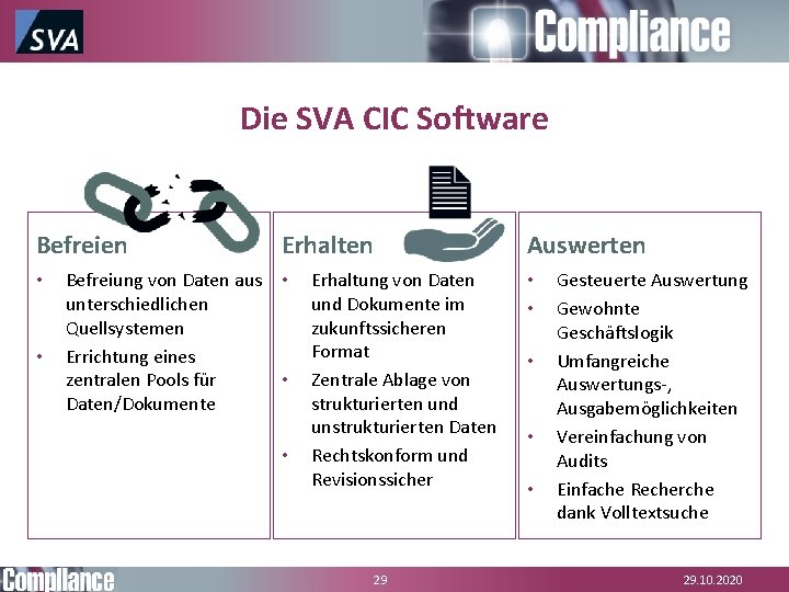 Die SVA CIC Software Befreien • • Erhalten Befreiung von Daten aus • unterschiedlichen