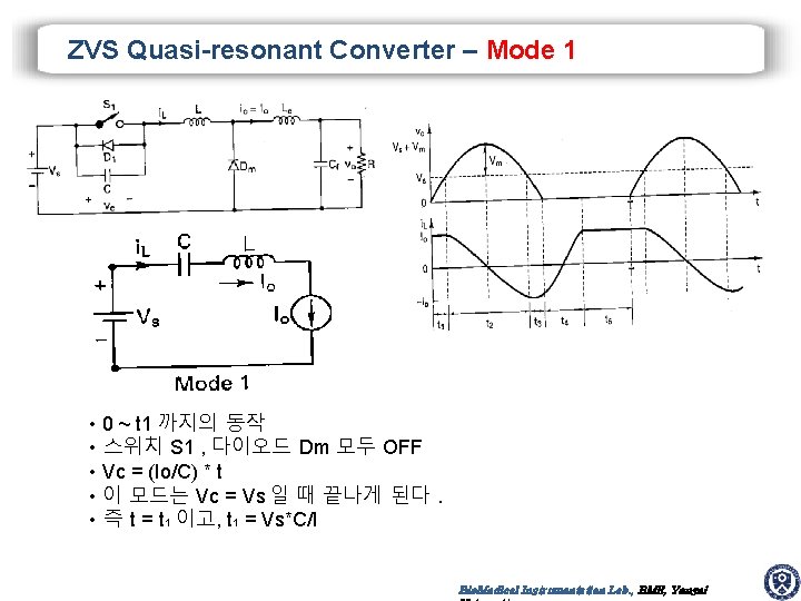 ZVS Quasi-resonant Converter – Mode 1 • 0 ~ t 1 까지의 동작 •