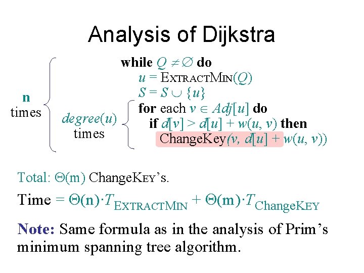 Analysis of Dijkstra n times while Q ¹ do u = EXTRACTMIN(Q) S =