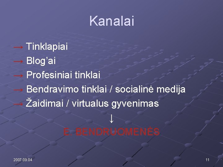 Kanalai → Tinklapiai → Blog’ai → Profesiniai tinklai → Bendravimo tinklai / socialinė medija