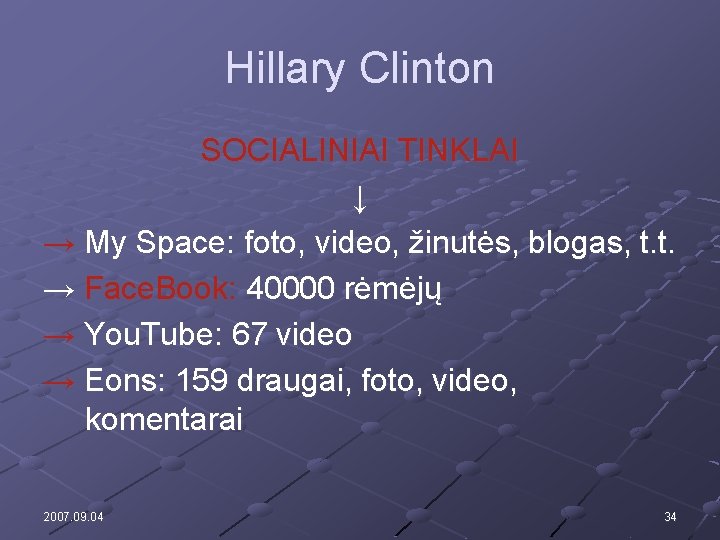 Hillary Clinton SOCIALINIAI TINKLAI ↓ → My Space: foto, video, žinutės, blogas, t. t.