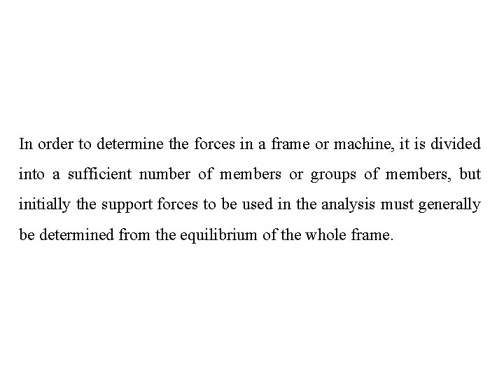 In order to determine the forces in a frame or machine, it is divided