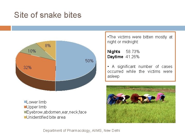 Site of snake bites • The victims were bitten mostly at night or midnight: