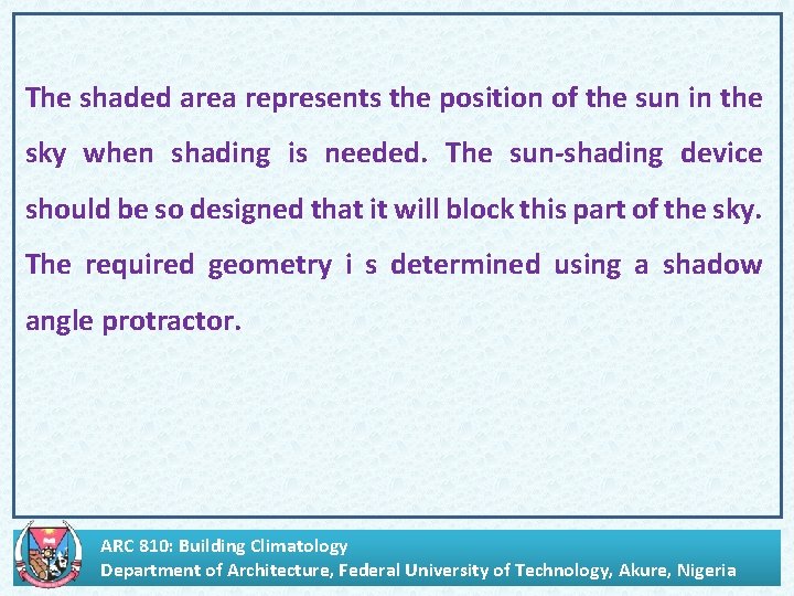 . The shaded area represents the position of the sun in the sky when