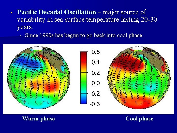  • Pacific Decadal Oscillation – major source of variability in sea surface temperature