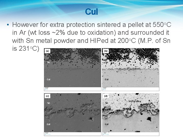 Cu. I • However for extra protection sintered a pellet at 550 o. C