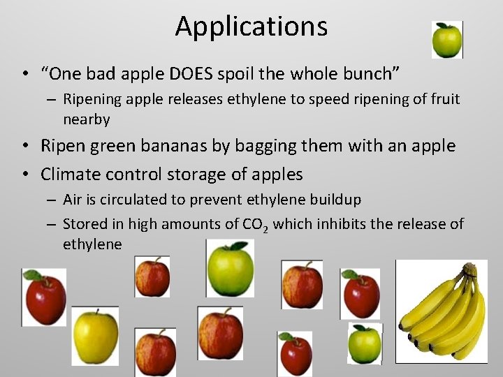 Applications • “One bad apple DOES spoil the whole bunch” – Ripening apple releases